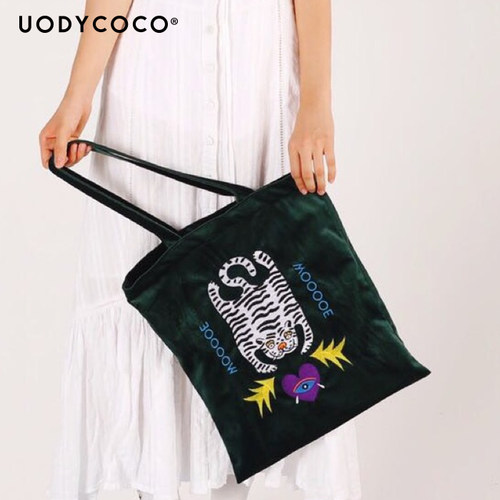 丝绒刺绣单肩包原创简约