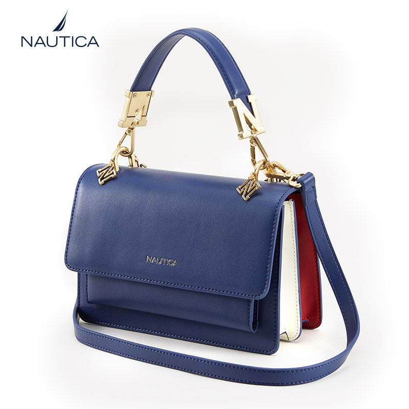 NAUTICA/诺帝卡方形翻盖风琴包百搭单肩手拎斜挎真牛皮方包女韩版