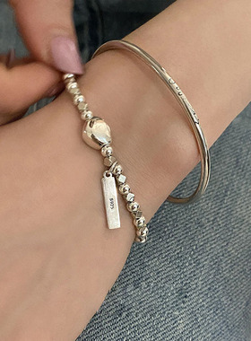 韩国串珠碎银子手链新款ins小众设计笑脸银手镯