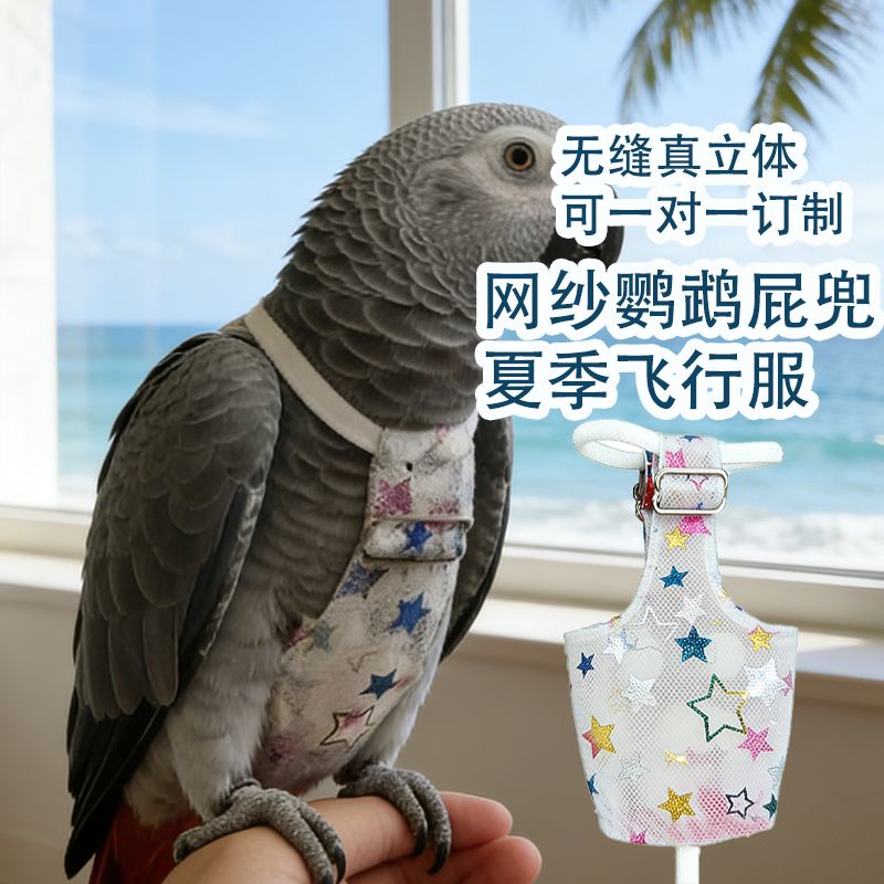 夏季网纱灰鹦鹉尿不湿飞行服小鸟屎兜尿裤透气双调节遛鸟专用衣服