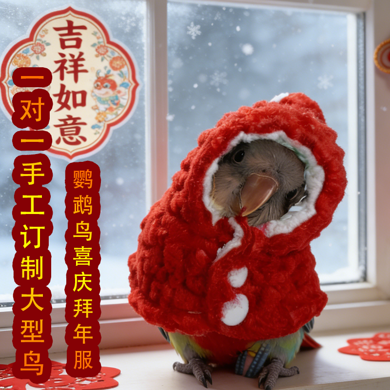 新年红羊羔绒鹦鹉斗篷保暖睡袍衣