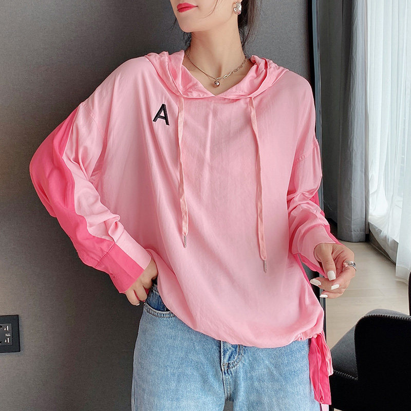 粉红色薄款连帽卫衣女春季宽松慵懒风减龄休闲上衣2022新款欧洲站