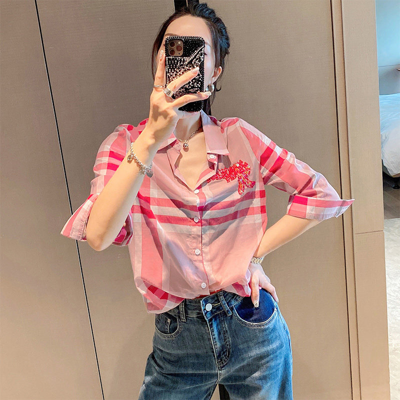 复古格子衬衫女设计感小众港风花色衬衣上衣2020年新款秋季欧洲站