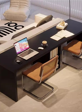 现代简约实木木质长条桌黑色双人办公桌家用书房书桌带储物可定制