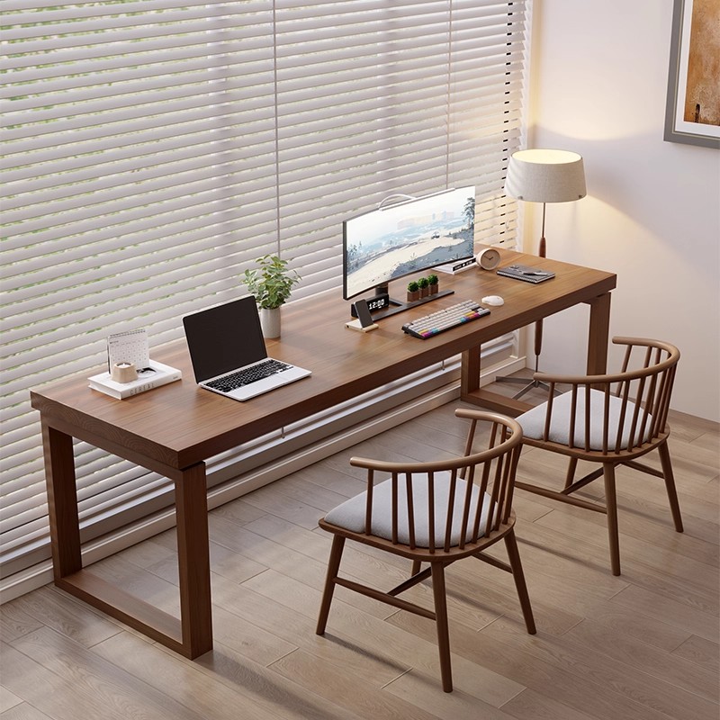 北欧风实木书桌电脑桌台式家用卧室写字桌简约长条桌子双人工作台
