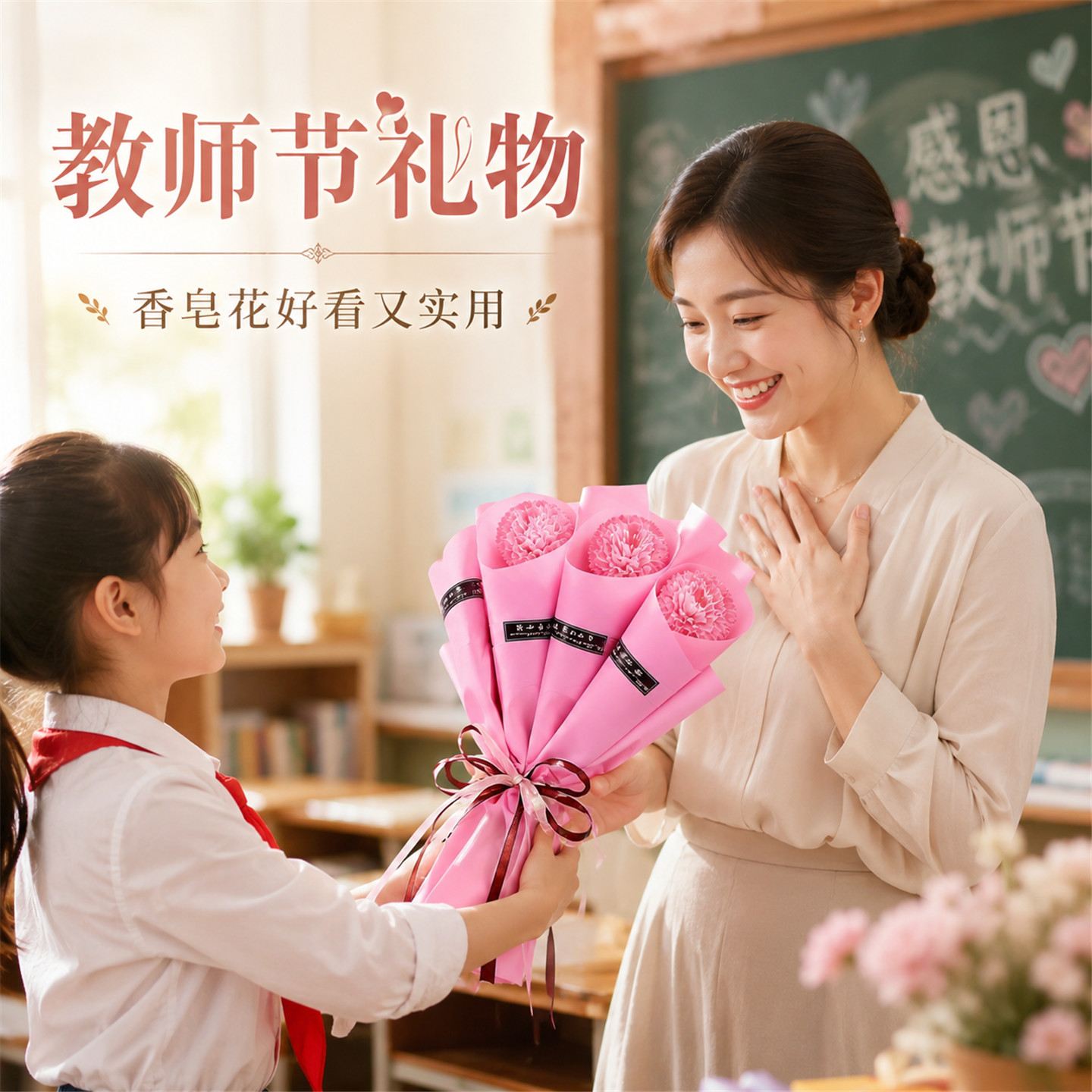 玫瑰康乃馨香皂花送老师的礼物图片