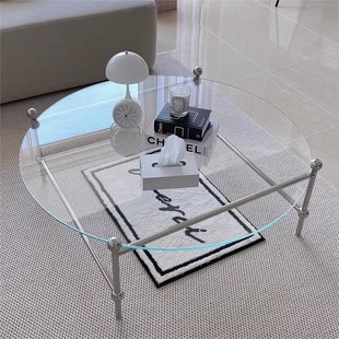 中古不锈钢茶几北欧现代简约小户型圆形玻璃茶几不锈钢矮桌子网红