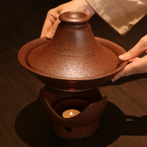 万土烧粗陶土锅塔吉盖砂锅