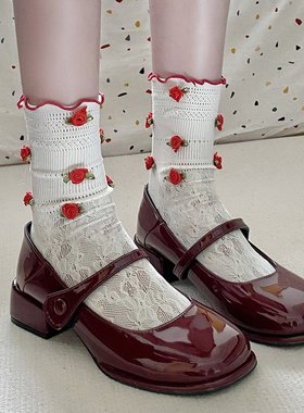 红色小皮鞋女单鞋2025新款法式覆古鞋玛丽珍女鞋中跟学院风jk鞋子