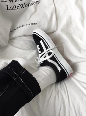 2025春ins帆布鞋女黑色板鞋韩版学生ulzzang原宿风百搭街拍男女鞋