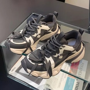 休闲运动女鞋 潮酷绑前鞋 夏季 带巴黎皮拼接增高老爹鞋 潮 2025新款