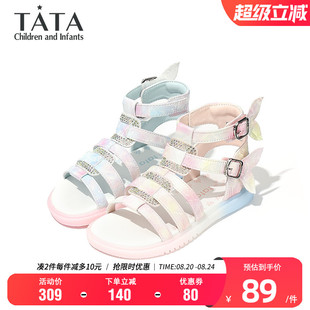 女童凉鞋 时尚 TATA他她童鞋 夏季 百搭公主鞋 小蝴蝶露趾洋气罗马凉鞋