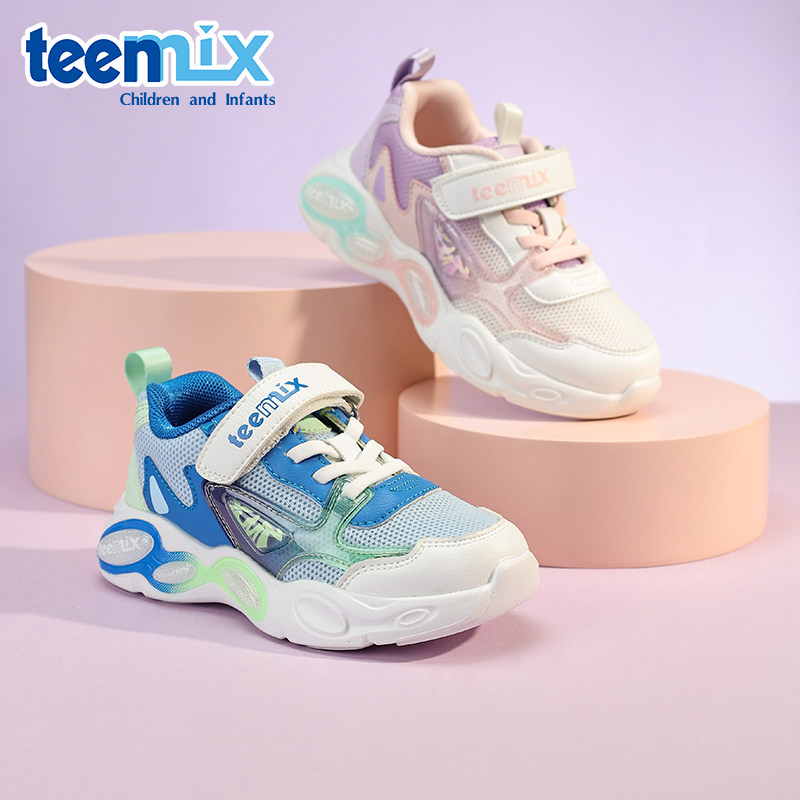 天美意童鞋时尚百搭运动鞋女童春季透气网面鞋男童软底防滑跑步鞋