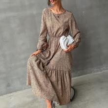 2021 new long skirt leopard print round neck longsleevedress