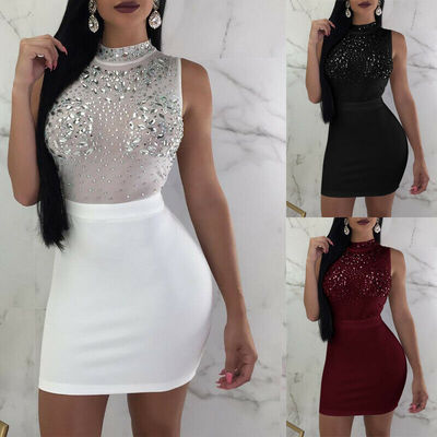Skinny Sequins Patchwork Slim Mini Dresses Female Clothing新