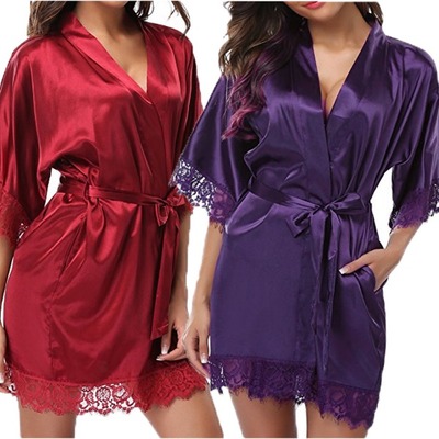 Robes Kimono Robe Satin Silk Lace Night Wear Gown Sleepwear