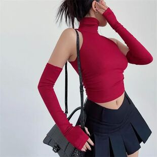 high neck for 上衣Solid women top color fit 纯色高领修身 slim