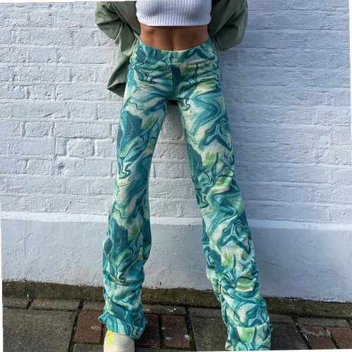 Printing Harajuku Straight Leg Pants Pleated Street Trousers