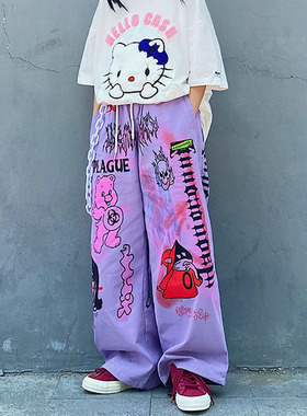 artoon Anime Trousers Oversize Female Graffiti Wide Leg Pant