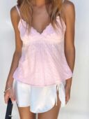 camisole Summer vest吊带木耳边露背背心女 solid color women