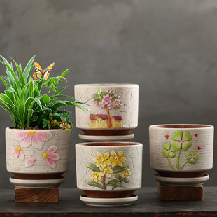 蝴蝶兰专用花盆陶瓷带托盘创意绿植绿萝吊兰盆景大号多肉特价清仓