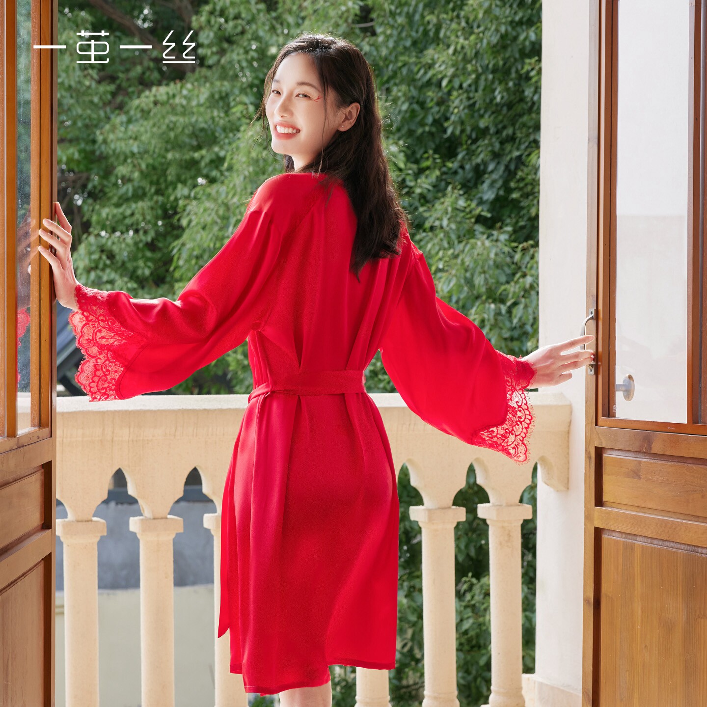 礼物推荐』一茧一丝真丝桑蚕丝睡袍女浴袍家居服睡衣节日婚礼红色
