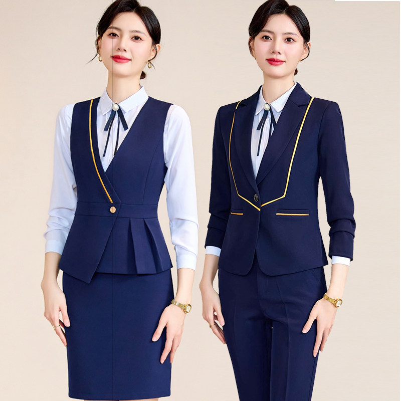 酒店前台收银员职业马甲西装套装女酒吧KTV餐饮服务员工作服秋冬