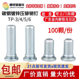 碳钢镀锌压铆销钉钣金无牙螺钉定位销钉圆柱平头导向销TP-3/4/5/6
