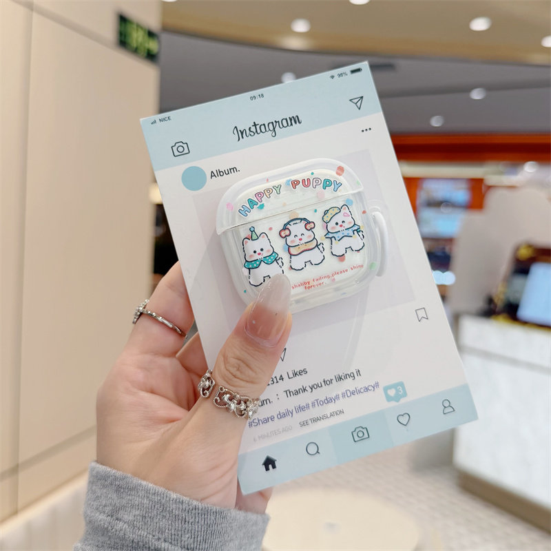 卡通彩色波点三只小狗适用airpods4代耳机套苹果2/3三代AirpodsPro第二代保护壳Pro3透明软壳萌系少女