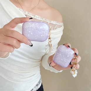 小清新简约流光紫色贝壳纹适用airpods4代耳机套2/3三代airpods Pro第二代保护壳苹果蓝牙耳机套Pro2少女软壳
