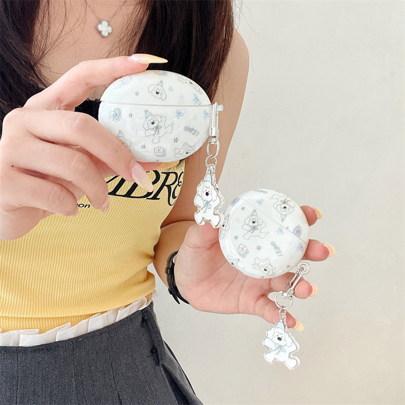 卡通蓝色帽子线条小狗适用华为freebudsPro4/6i耳机壳保护套freeclip/4E/5/5i软壳se2/3耳机壳情侣软壳小众潮