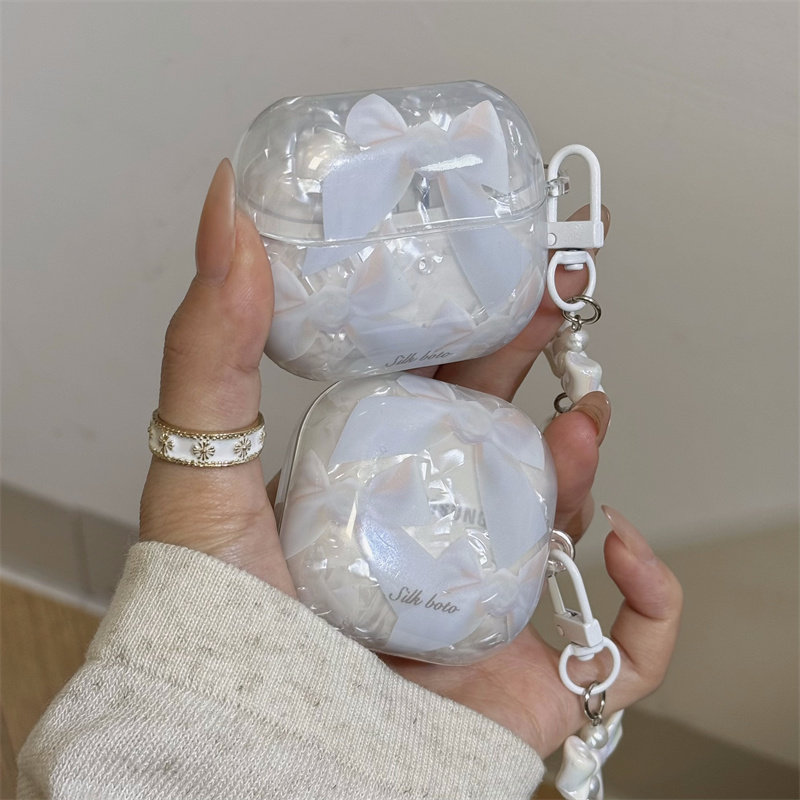 小清新英文蝴蝶结贝壳纹适用三星buds2pro保护壳Buds FE蓝牙耳机套live/pro耳机壳3pro情侣软壳创意简约挂件