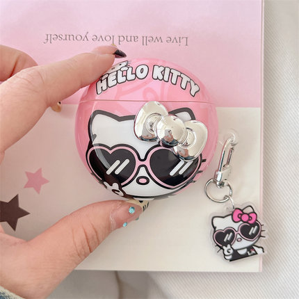 潮酷墨镜凯蒂猫适用华为freebudsPro4/Clip耳机壳保护套Freebuds4E/6i/5I软壳SE2/3耳机壳粉色卡通软壳少女潮