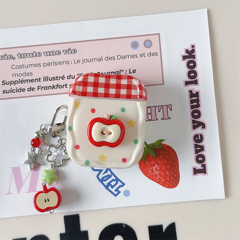 小清新立体红色格子苹果适用airpods4代耳机套苹果2/3三代AirpodsPro第二代保护壳Pro2少女奶油软壳萌系星星