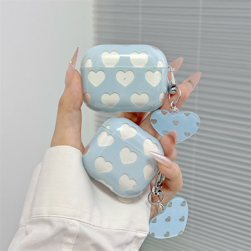 ins风小清新高透蓝色爱心适用airpods4代耳机套苹果2/3三代AirpodsPro第二代保护壳Pro3少女软壳简约创意透明