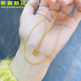 黄金项链女999足金侧身链素链新款5G锁骨链百搭气质古巴链送女友
