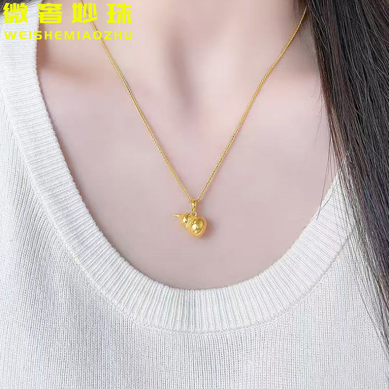 古法黄金葫芦吊坠女999足金复古中国风福禄项链纯金挂坠百搭送礼