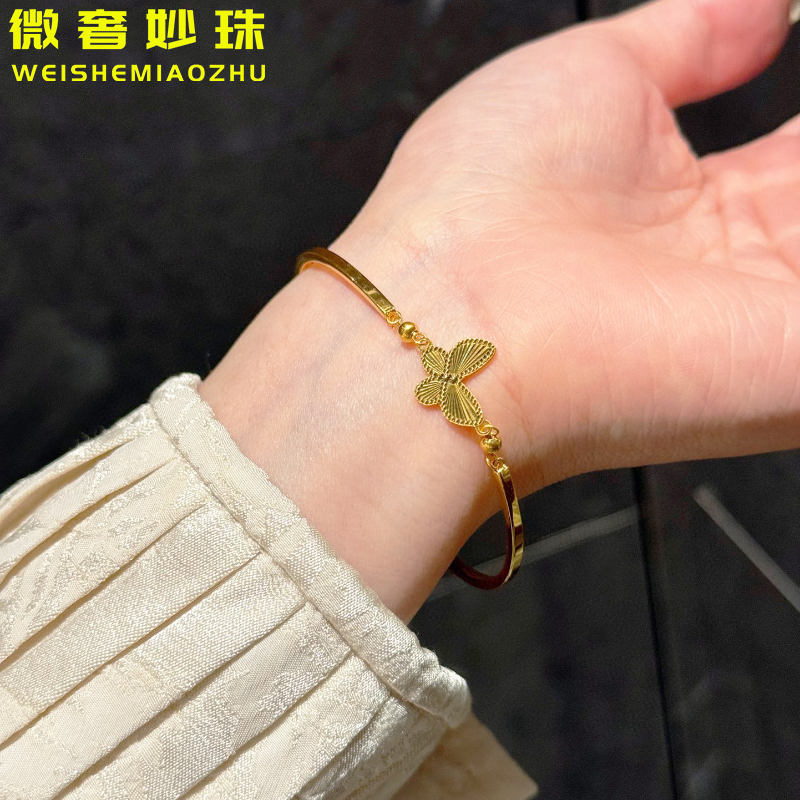 5G黄金蝴蝶结时尚手镯女999足金新款开口调节手镯链纯金手饰送礼