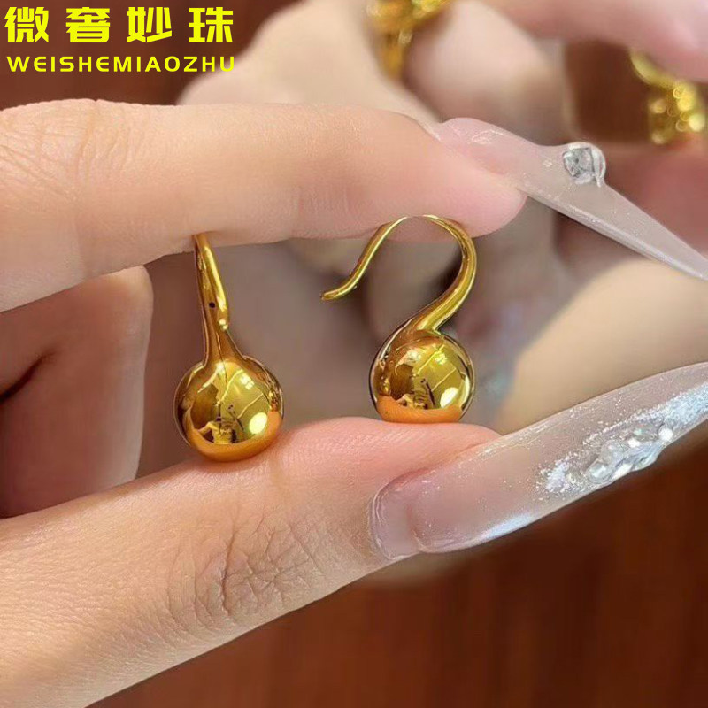 5D硬金黄金光珠耳环女999足金新款气质弯钩球球纯金百搭耳饰送礼,黄金,耳饰,淘宝优惠券,粉丝福利购,淘宝优惠卷