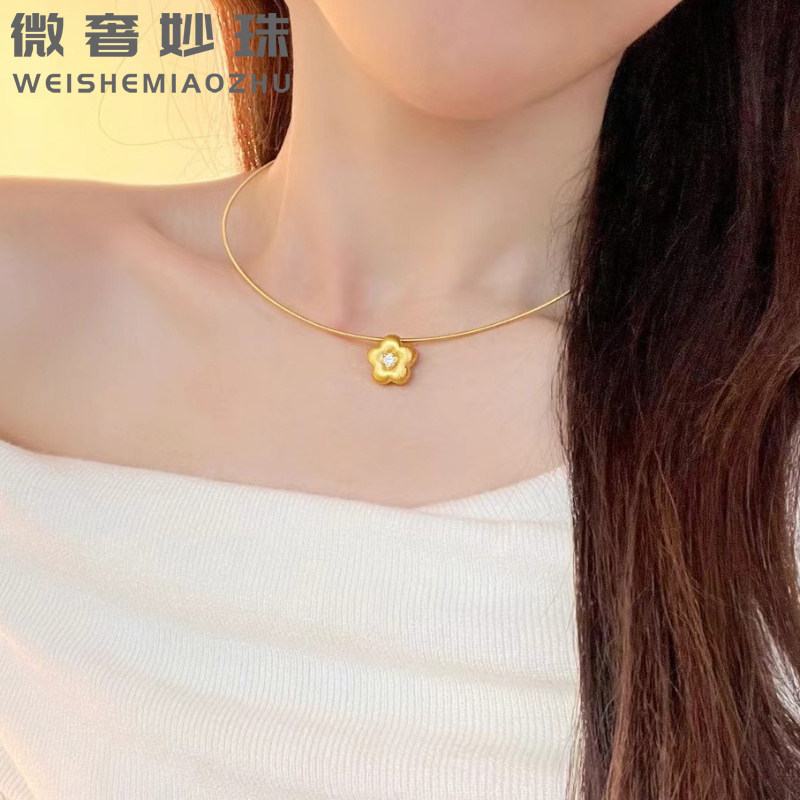 黄金梅花吊坠女999足金点钻拉工艺丝花朵挂坠纯金新款项圈送女友