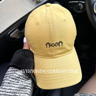 超级大头围柠檬黄棒球帽棉简约小标眼镜鸭舌帽可爱大码帽子女四季