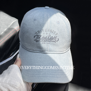 水洗牛仔棒球帽宽帽檐遮高颧骨浅牛仔棒球帽美式牛仔布棒球帽子男