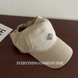 小头围帽子女夏季浅顶短檐米白色鸭舌帽小号半空顶可扎马尾帽子男