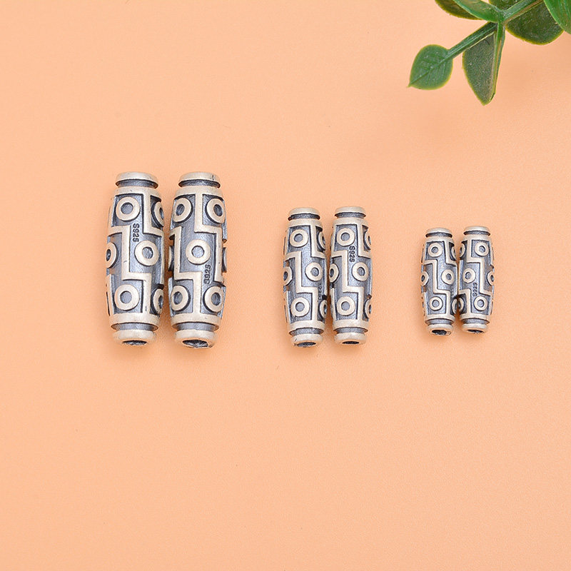 S925纯银天珠隔珠 泰银磨砂复古做旧DIY手工手串饰品配件