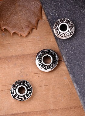 S925纯银圆点飞碟珠小隔珠 泰银复古无钢印DIY手串饰品材料配件