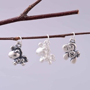 S999足银星星铜钱小马吊坠 国风可爱立体木马DIY手作编绳串珠配件