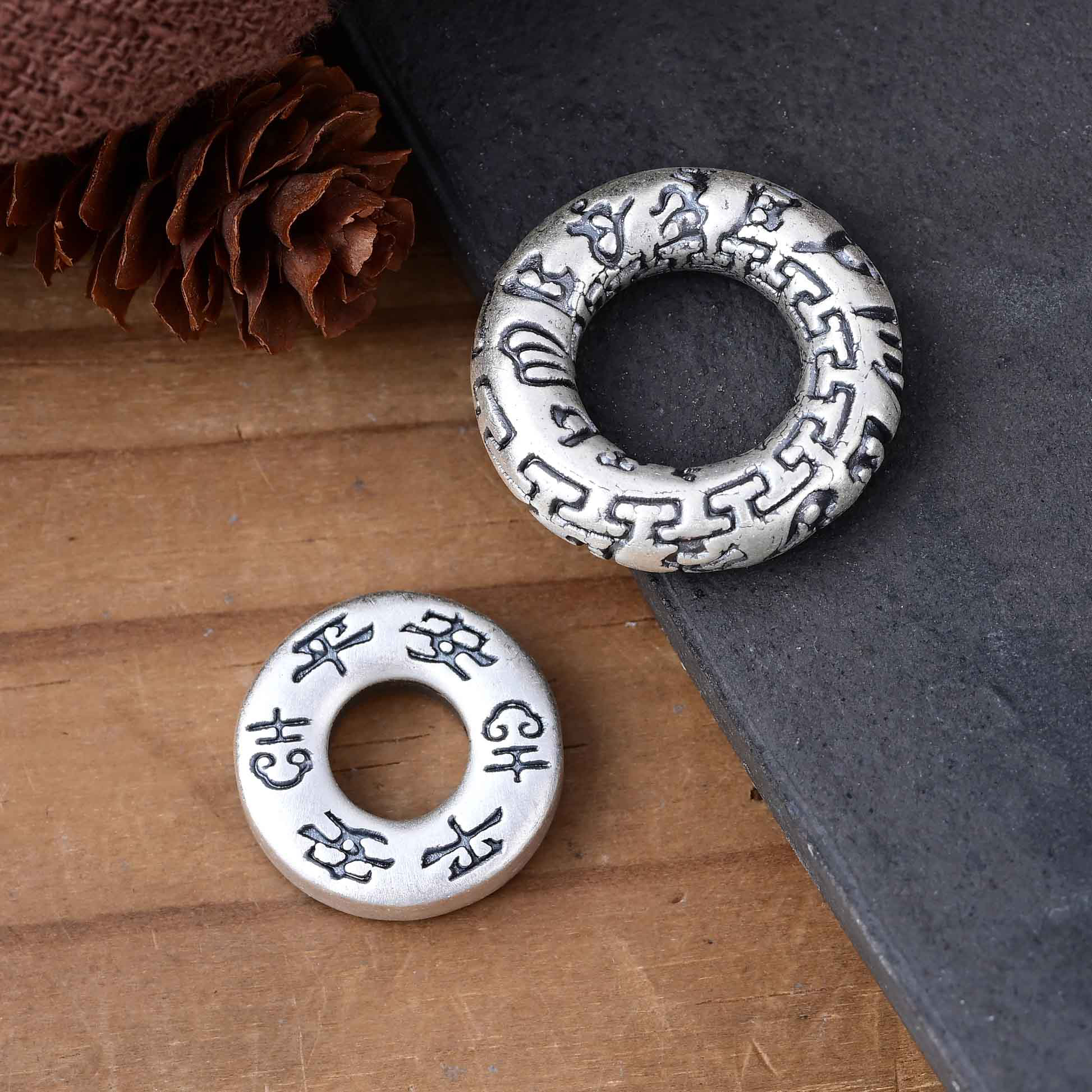 S999足银六字真言平安扣银圈