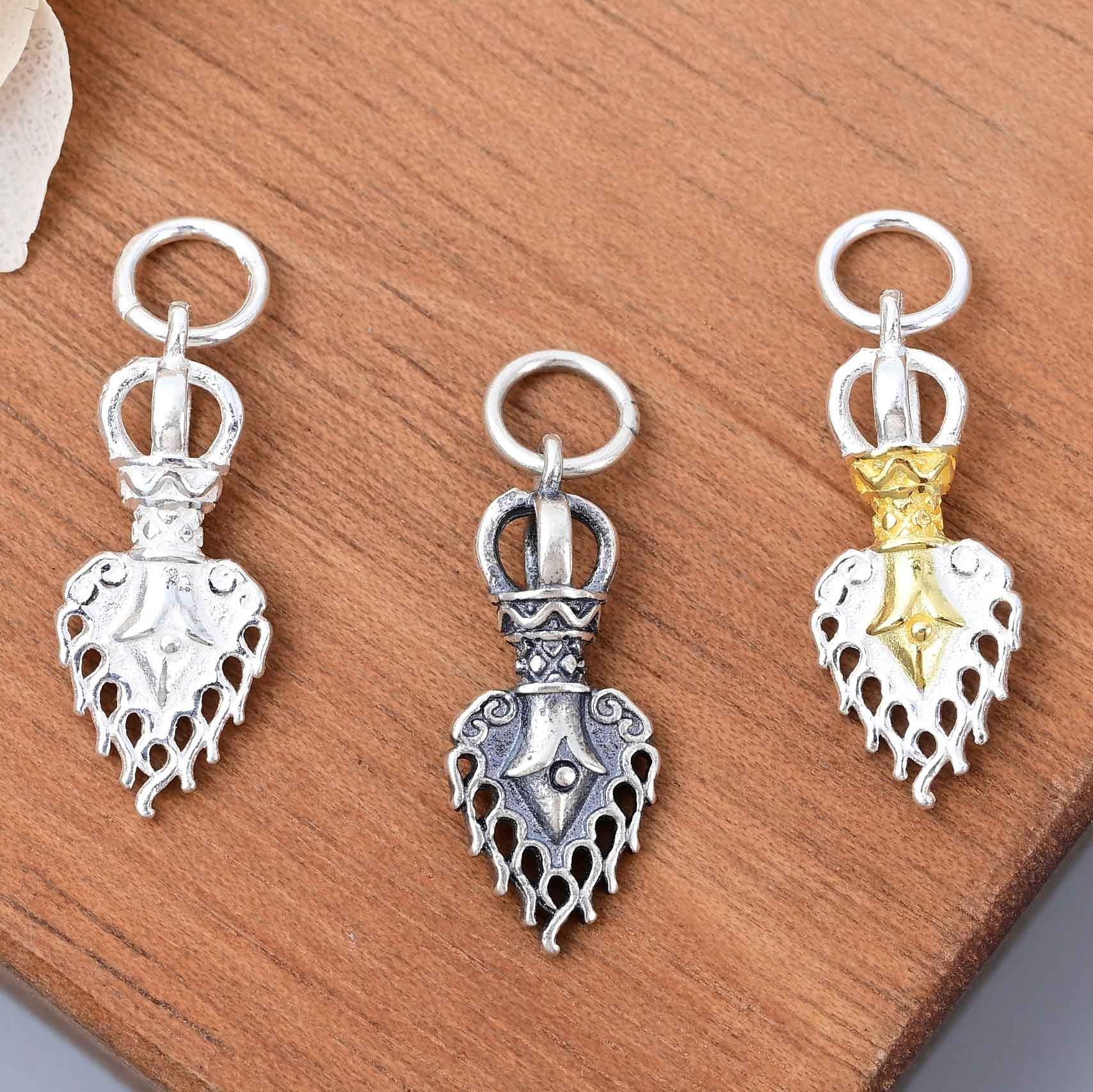 S925纯银火焰金刚杵吊坠 复古藏式文玩分色DIY项链手串饰品配件,饰品/流行首饰/时尚饰品新,银饰配件,淘宝优惠券,粉丝福利购,淘宝优惠卷
