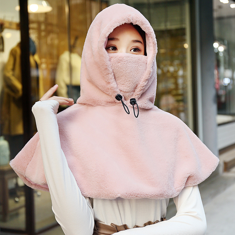 骑电动车挡风帽子女秋冬季防寒披肩一体面罩冬天电瓶车遮脸防风帽