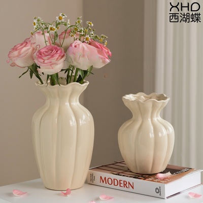简约陶瓷花瓶高级感白色法式摆件